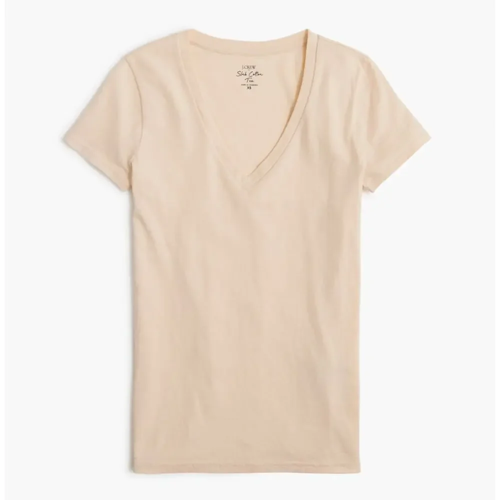 J.Crew Short-Sleeve Vintage Cotton V-Neck Tee Womens Plus Size 3X Cream Slim Fit